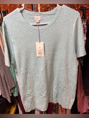 ✨ A New Day Soft Turquoise Blue Ribbed Knit Short Sleeve Top | XL | NWT ✨
